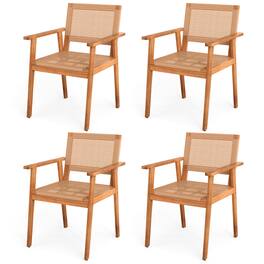 Gymax - Acacia Wood Outdoor Dining Chairs Set of 4 w/Backrests & Armrests for Backyard - Yellow
