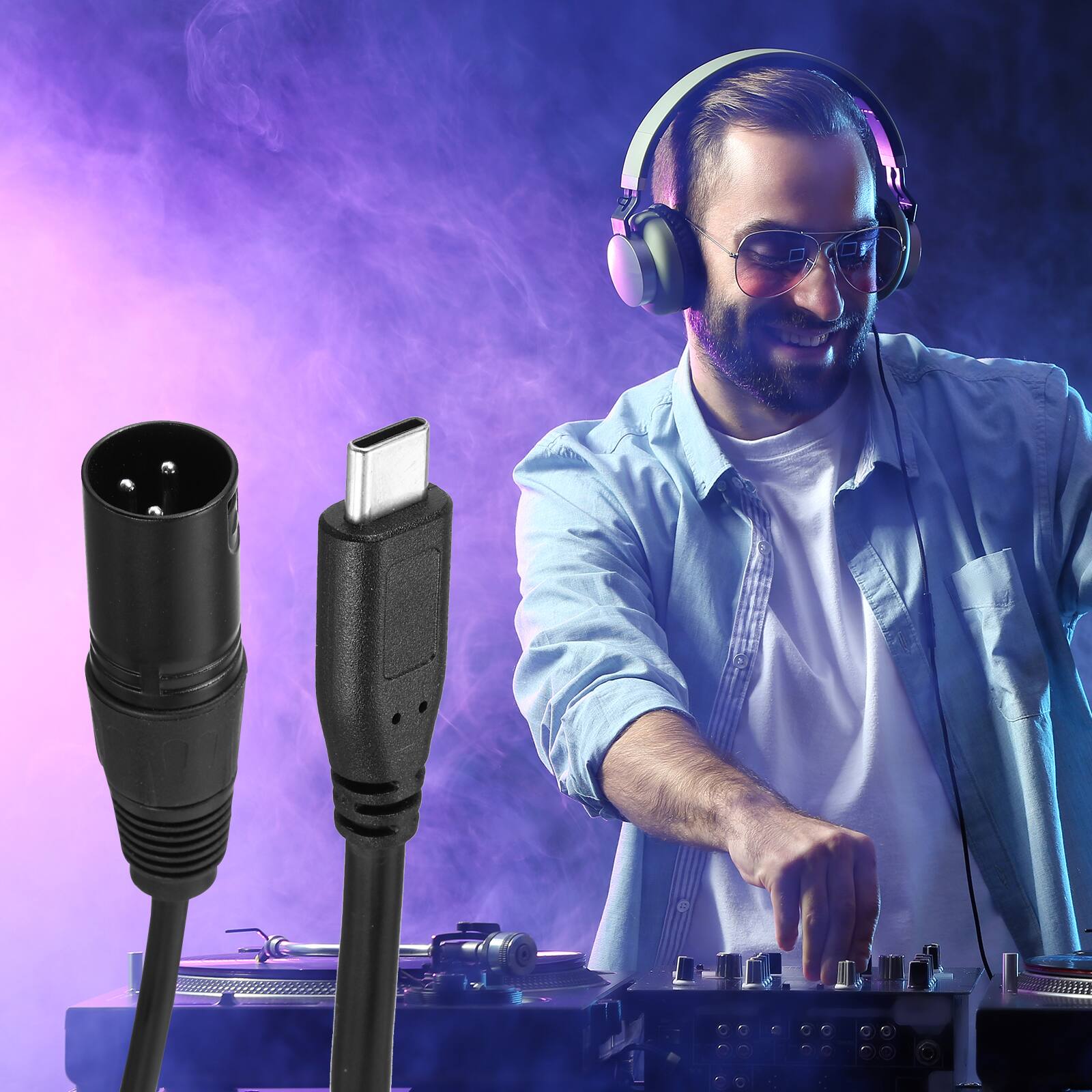 Alt View 5. Unique Bargains - 3 Pin DMX512 XLR Male to Type-C Male Adapter Cable, 3ft, for Stage Studio Console Lighting - Black.