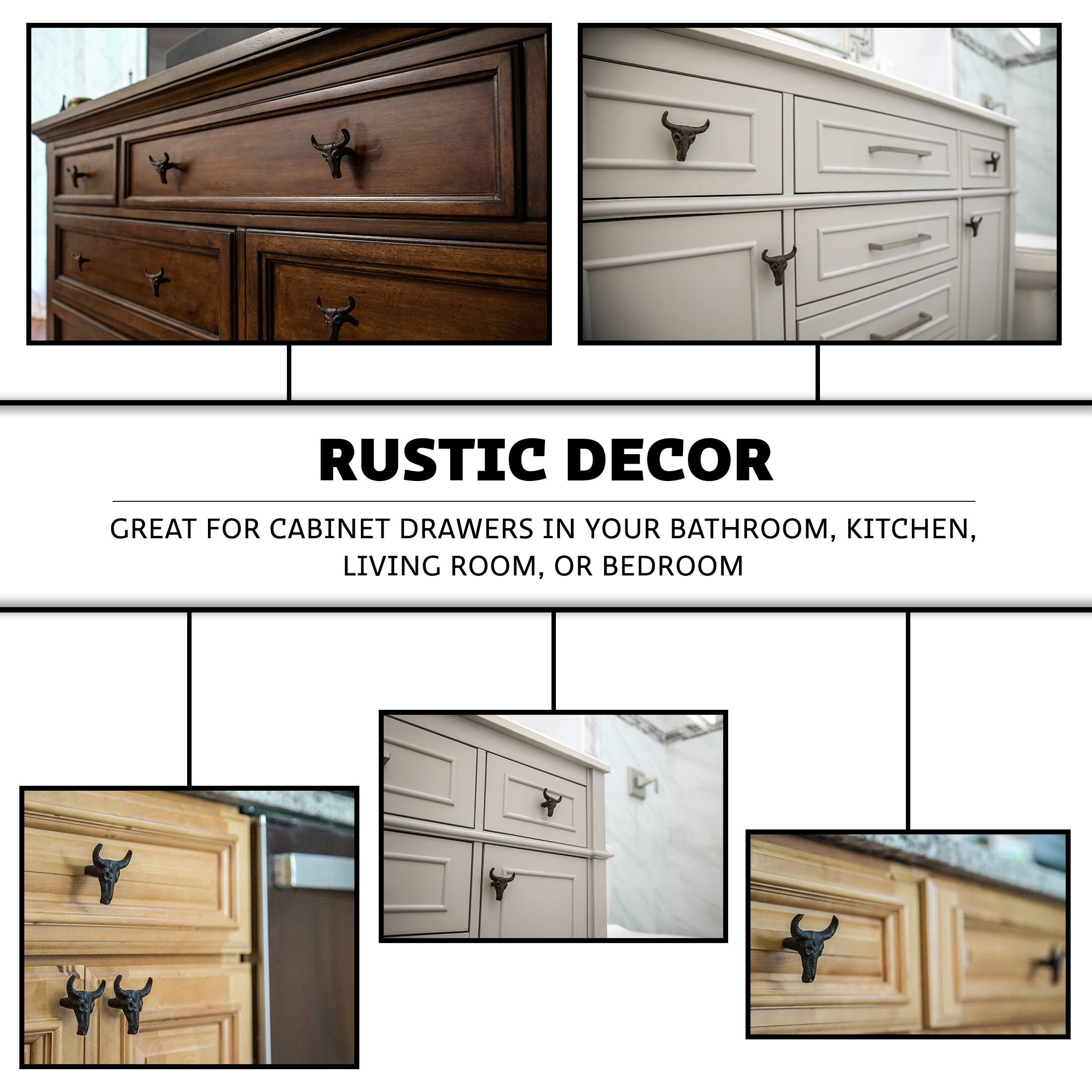 RUSTIC DECOR  
GREAT FOR CABINET DRAWERS IN YOUR BATHROOM, KITCHEN, LIVING ROOM, OR BEDROOM