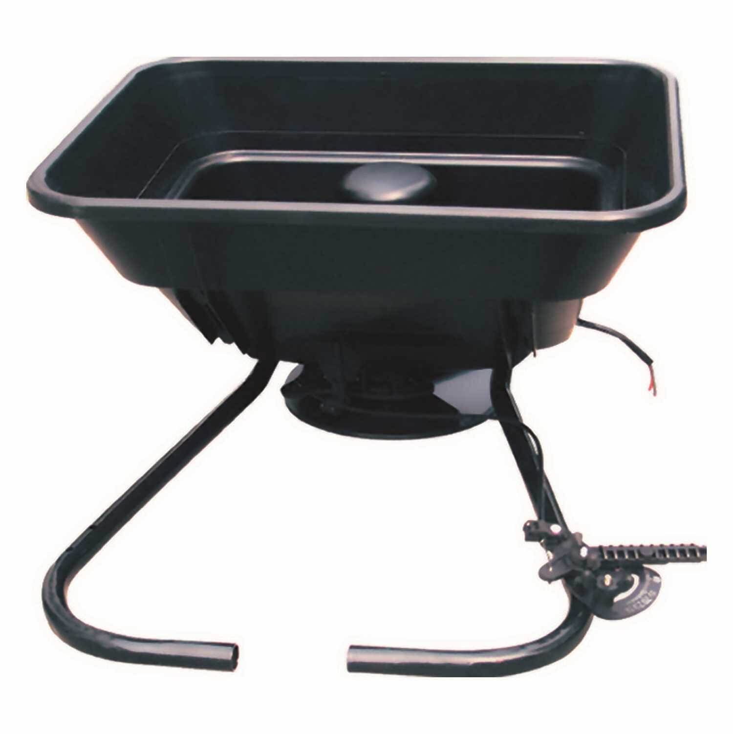 Front. Field Tuff - Field Tuff 12V ATV 80 Pound Load Capacity Broadcast Seed and Fertilizer Spreader - Black.