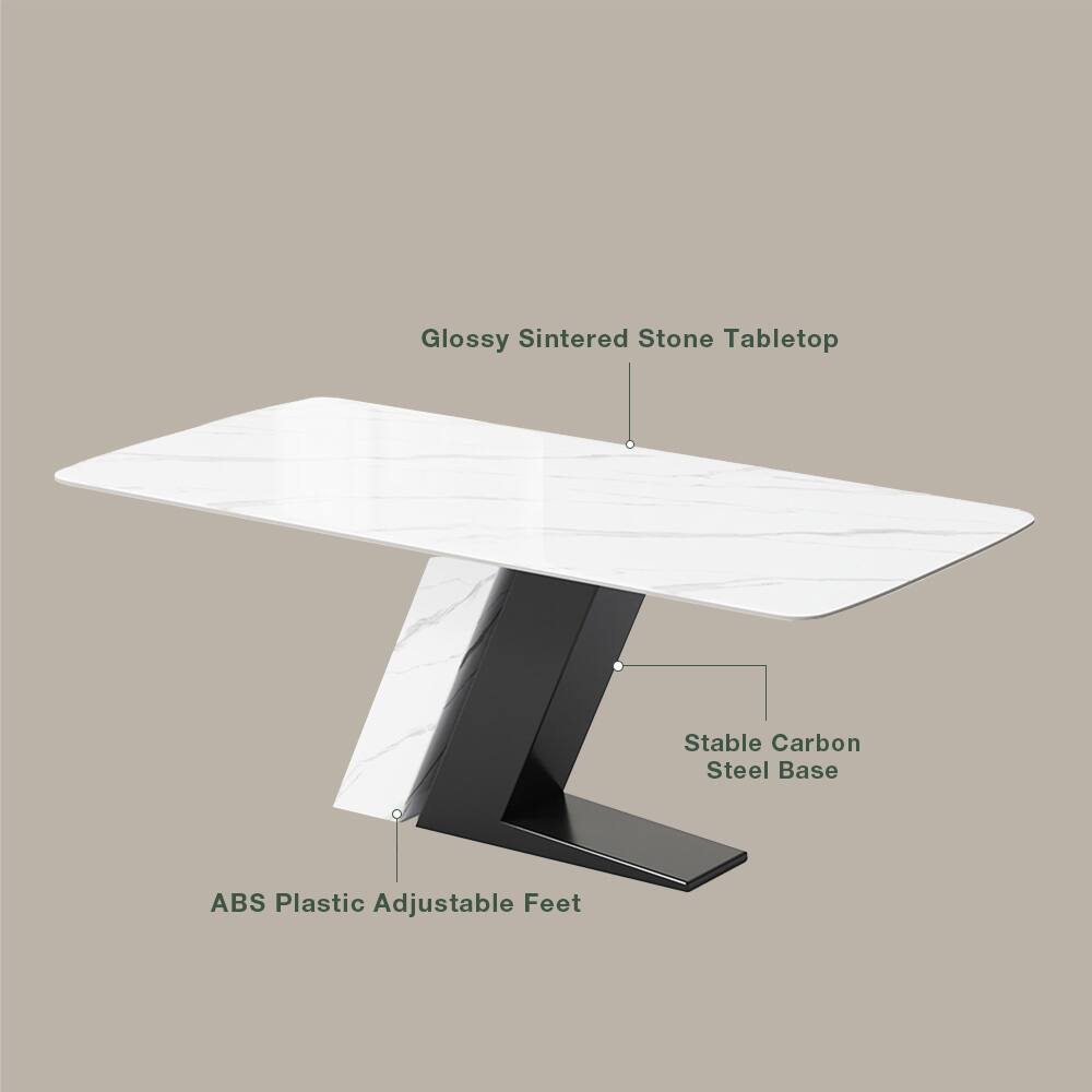 Glossy Sintered Stone Tabletop  
Stable Carbon Steel Base  
ABS Plastic Adjustable Feet