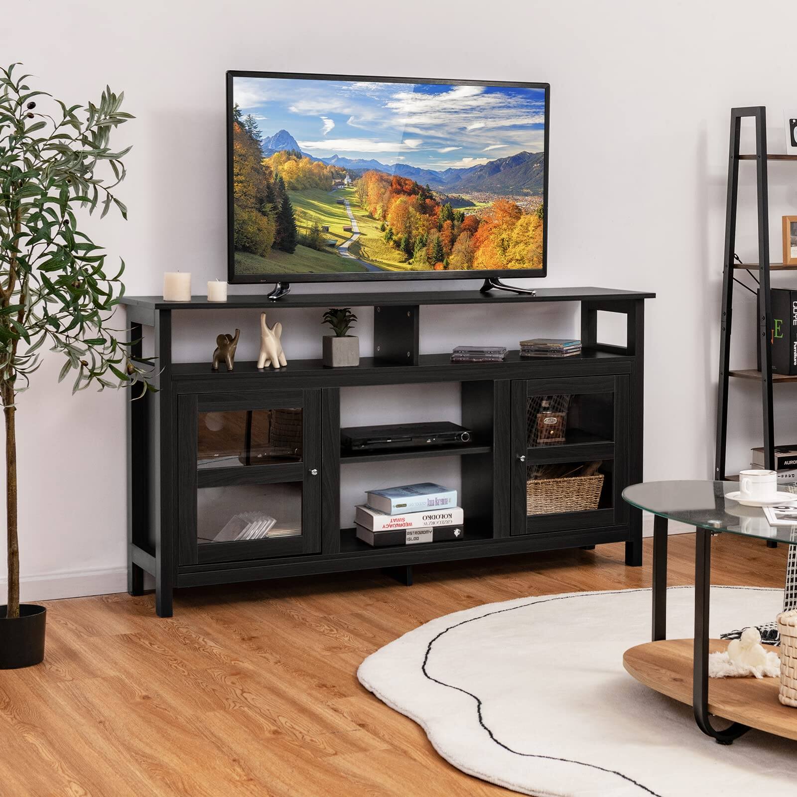 Alt View 1. Ecooso - 58 Inch TV Stand with 2 Cabinets for Flat Screen TVs up to 65 Inch - Black.