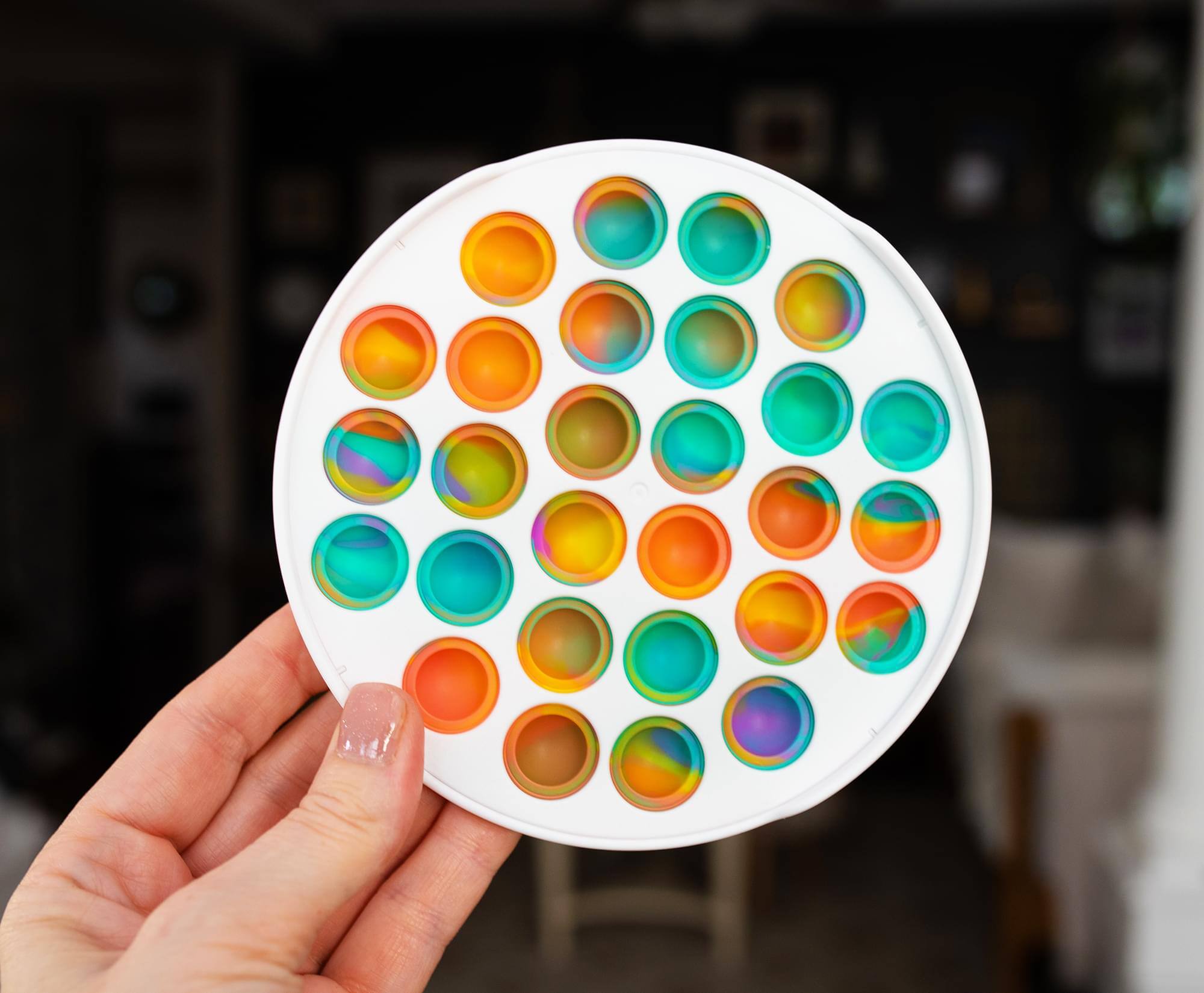 Alt View 10. Toynk - Pop Fidget Toy White Round 28-Button Silicone Bubble Popping Game - White.