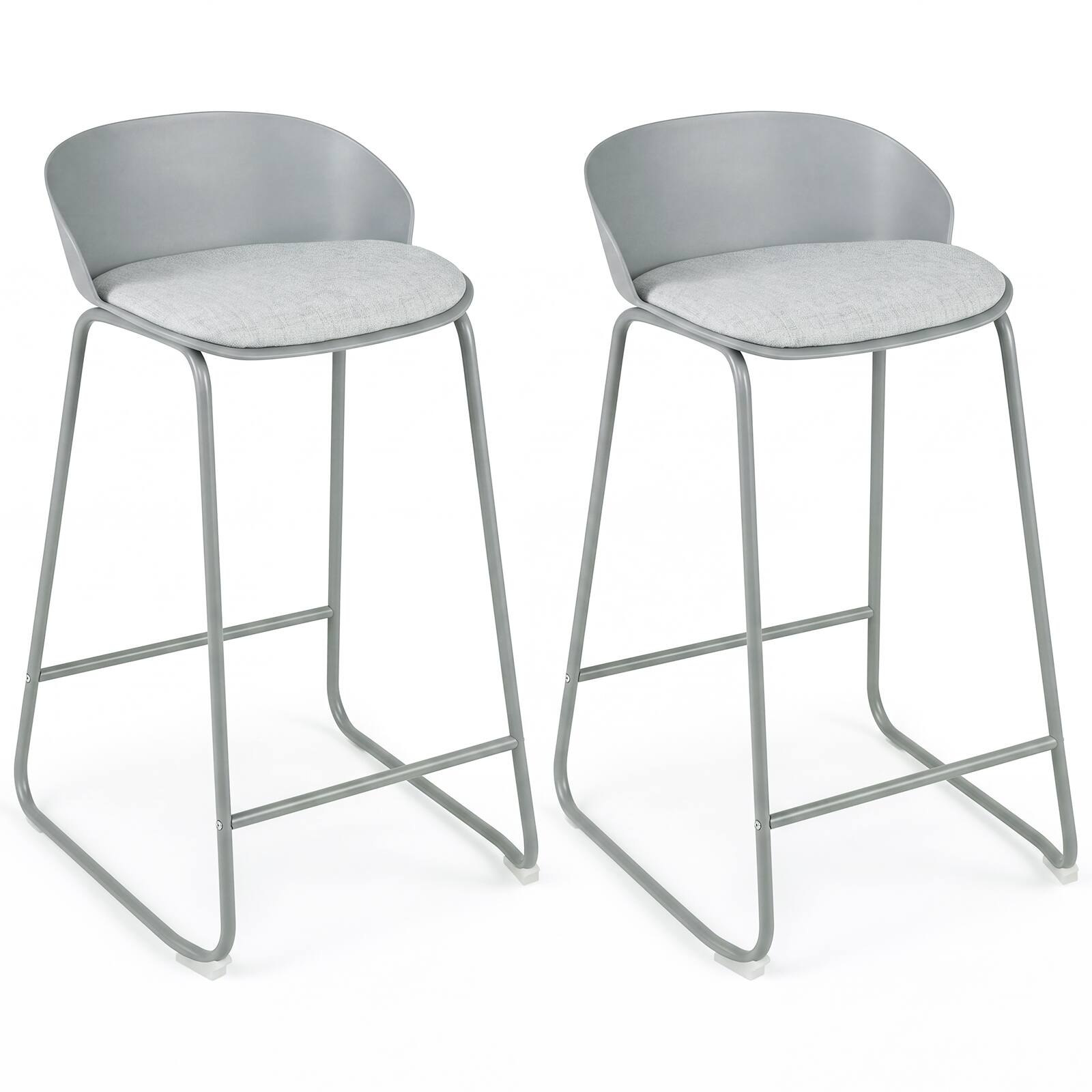 Costway - 28" Counter Height Bar Stools Set of 2 with Curved Backrest, Metal Frame, Footrest - Gray