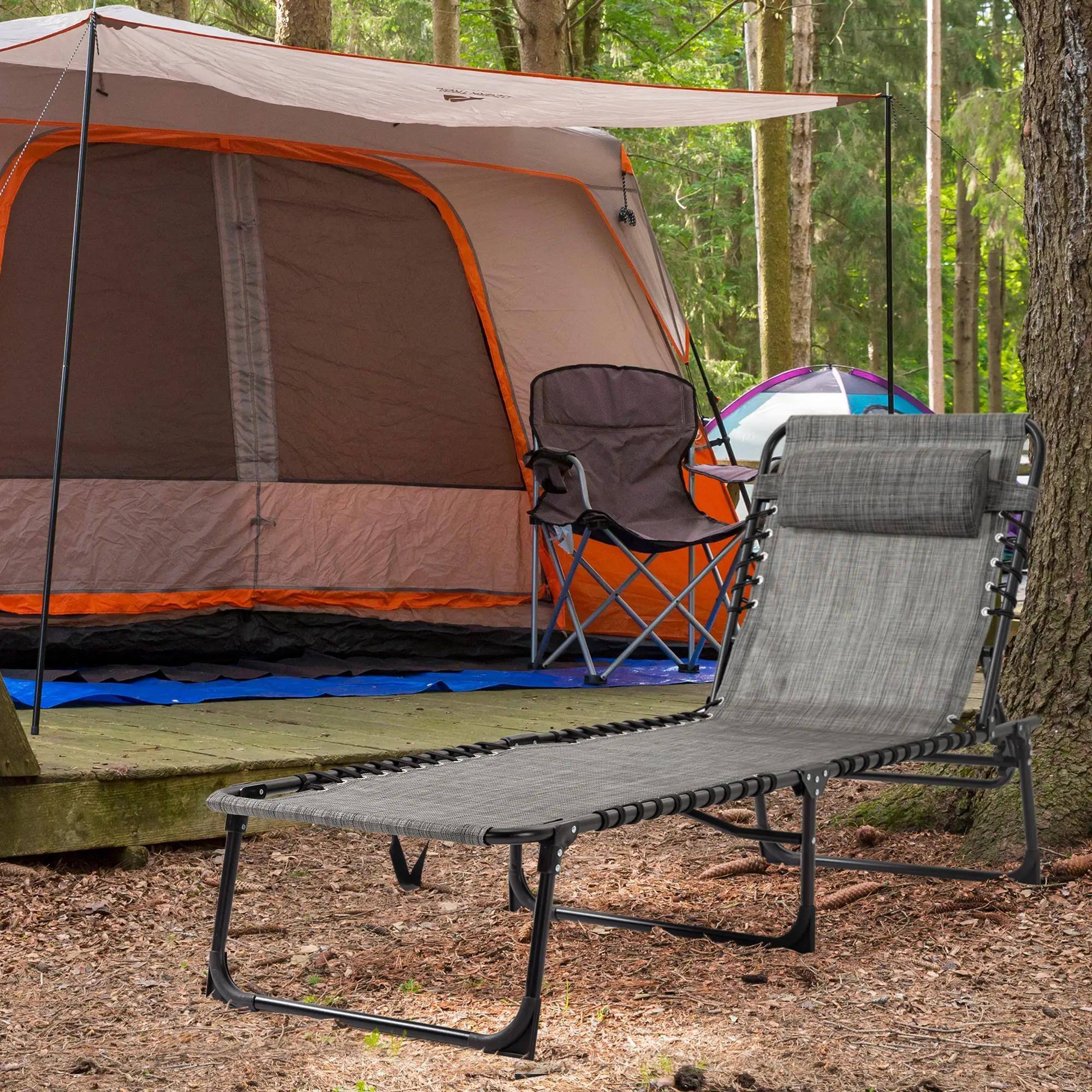 Left. Resenkos - Resenkos Reclining Chaise Lounge Chair, Portable Sun Lounger, Folding Camping Cot With Adjustable Backrest, Gray - Gray.