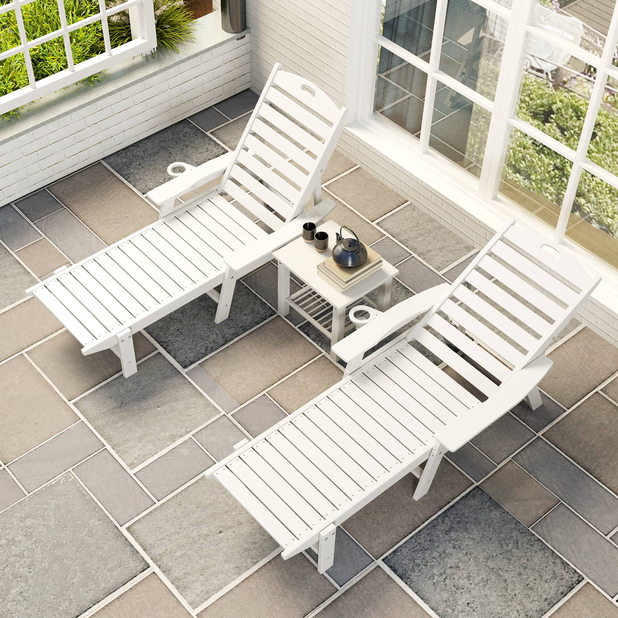 Alt View 7. Gymax - Gymax Patio Chaise Lounge Chair HDPE Recliner w/ 4-Position Backrest Outdoor - White.