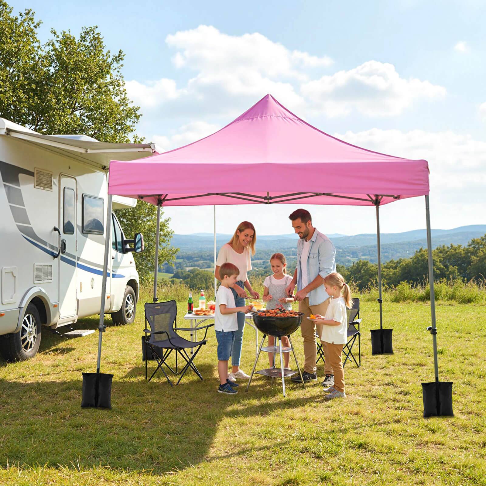 Alt View 4. Costway - Costway 10 x 10 FT Pop up Canopy Tent with Sidewalls & Awning, Wheeled Bag, Sandbags, Stake - Pink.