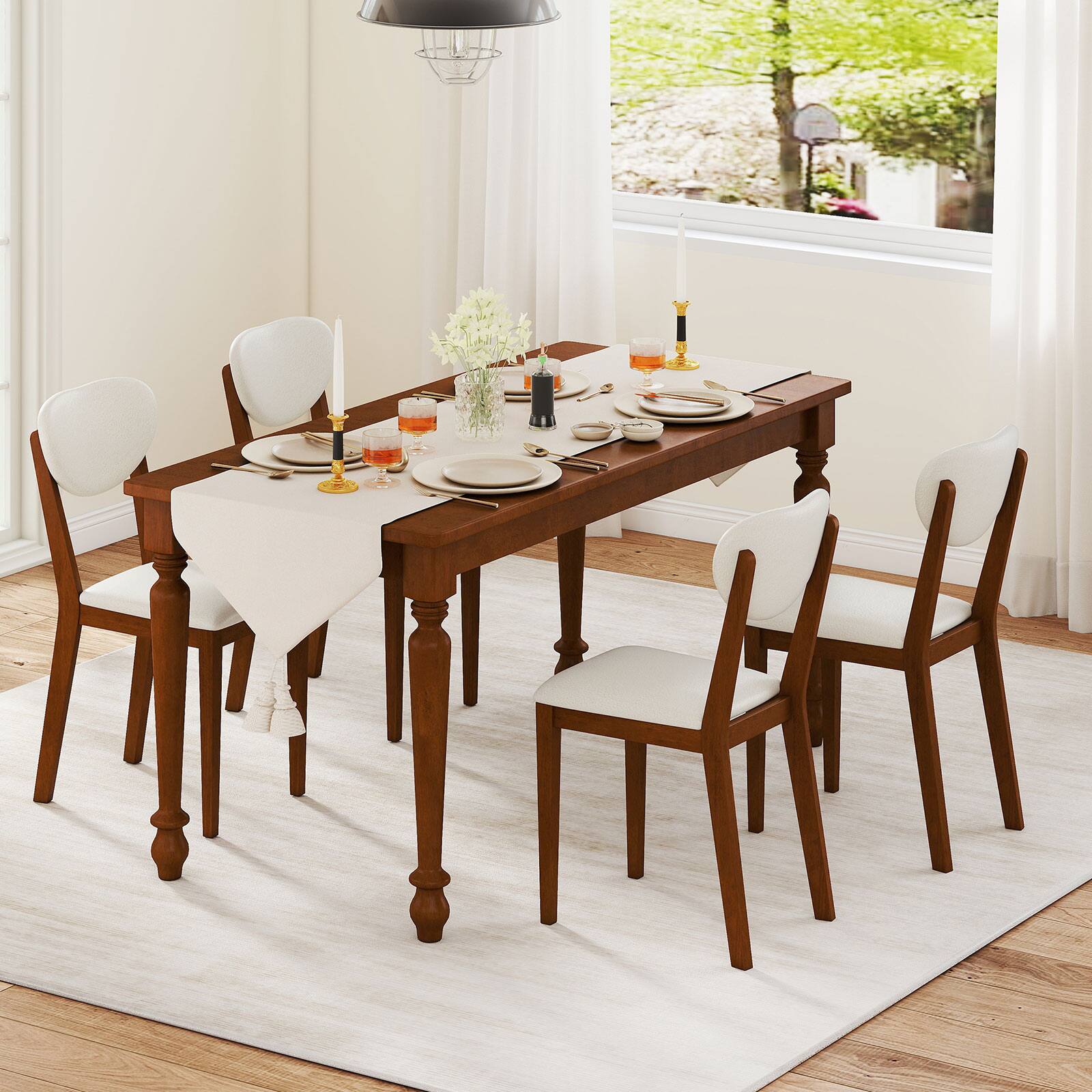 Alt View 1. Gymax - Gymax Sherpa Dining Chairs Set of 4 w/Rubber Wood Legs Padded Seat & Backrest - White.