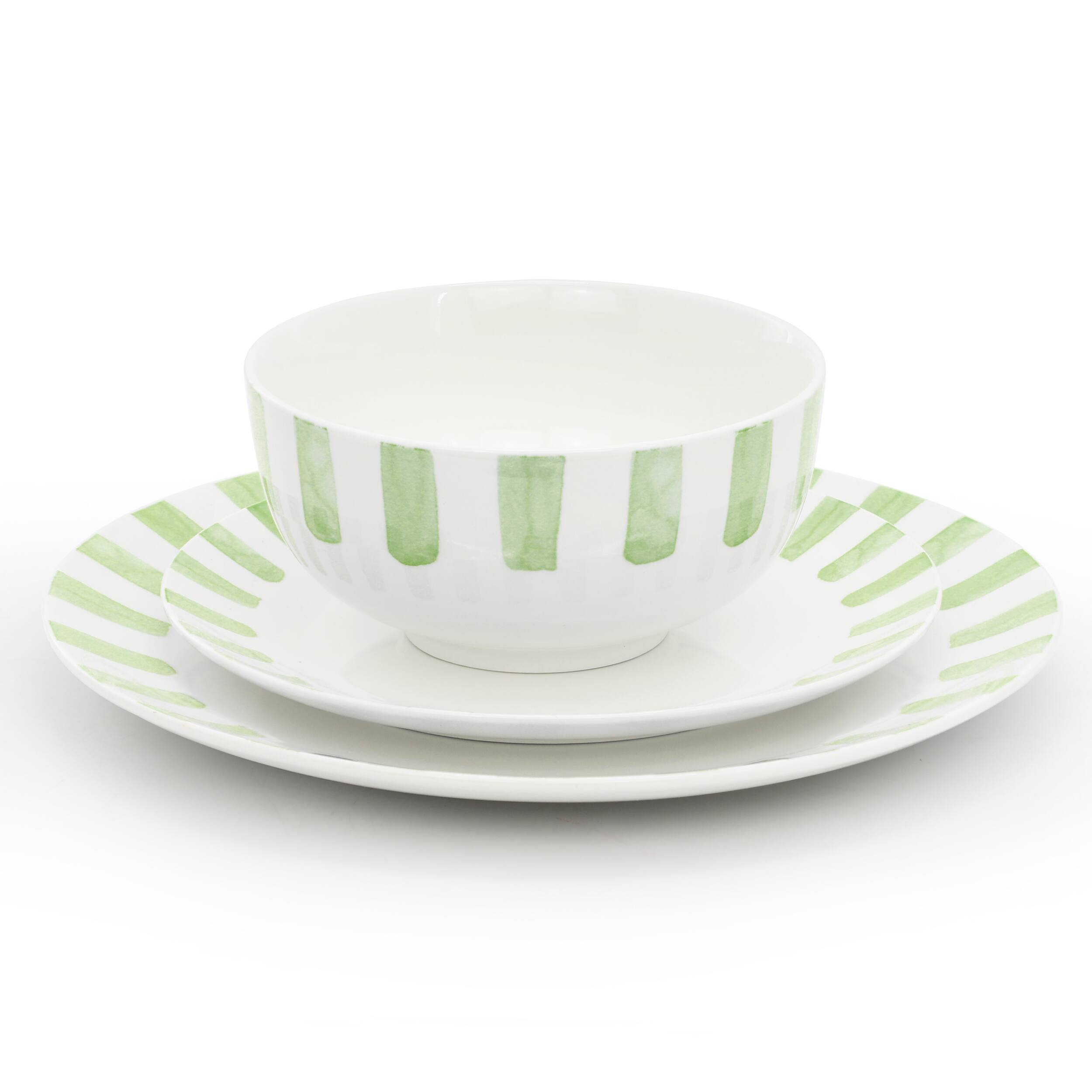 Alt View 1. Gibson - Gibson Home Pacific Waves 12 Piece Round Ceramic Dinnerware Set in Green - Green.