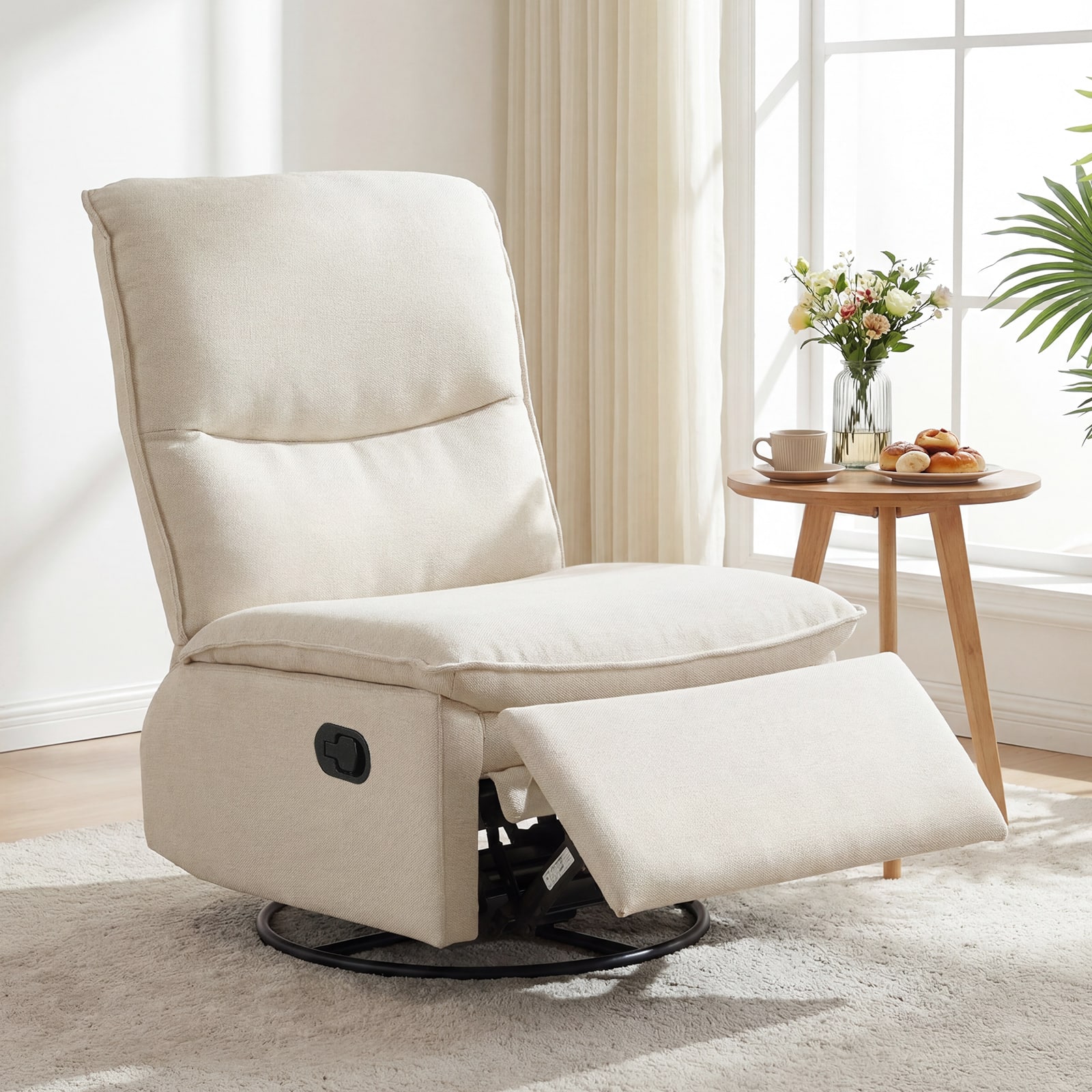 Gymax - 360-Degree Nursery Reclining Rocker Chair w/Cushioned Back Seat Footrest for Bedroom - Beige