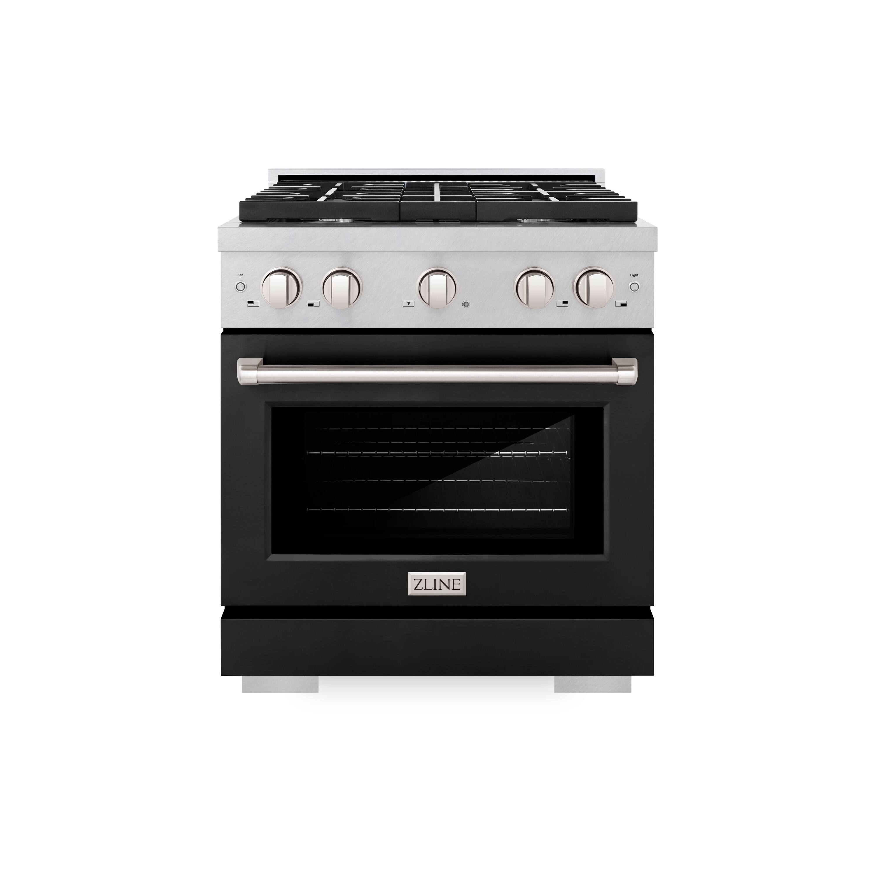 Front. ZLINE - ZLINE 48 in. Paramount Satin Steel Gas Range w/ 8 Burner Cooktop & Black Matte Doors (SGRS-BLM-48) - Black.