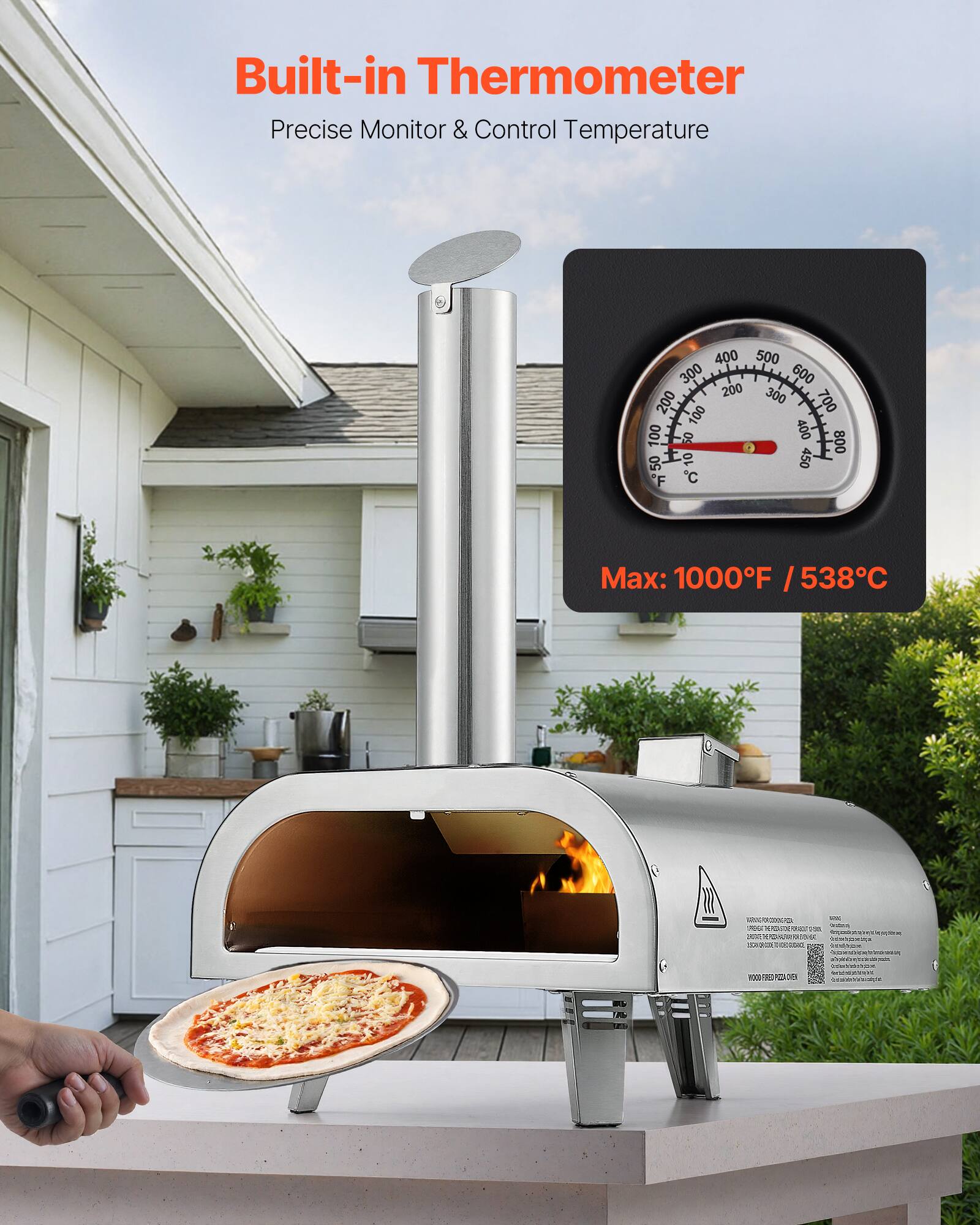 Built-in Thermometer  
Precise Monitor & Control Temperature  

400 500 300 600 200 300 200 100 700 100 09 400 800 50 10 450 F C  

Max: 1000F / 538C  

BRGURO If AM da RESSERVERS DELLOWAY www.kapoernappor - - 09 COMPLE @reamanger.com SIMMENTE