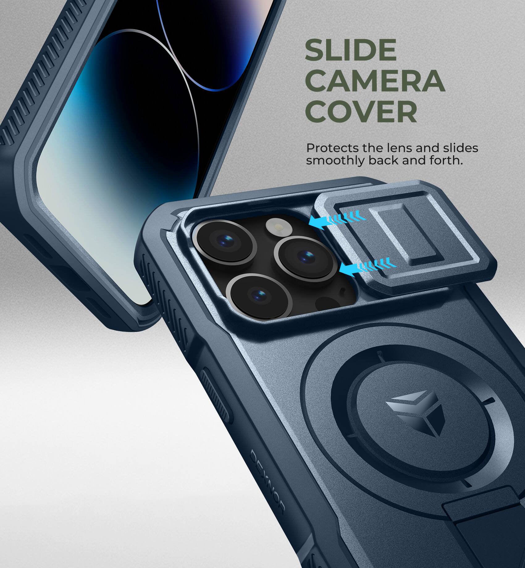 SLIDE CAMERA COVER
Protects the lens and slides smoothly back and forth.
S001