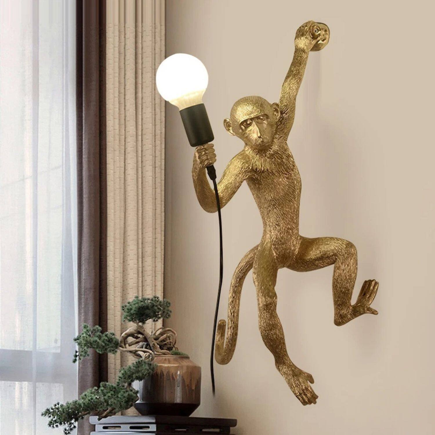 Back. Stock Preferred - Vintage Monkey Wall & Table Lamp-Wall - Gold.