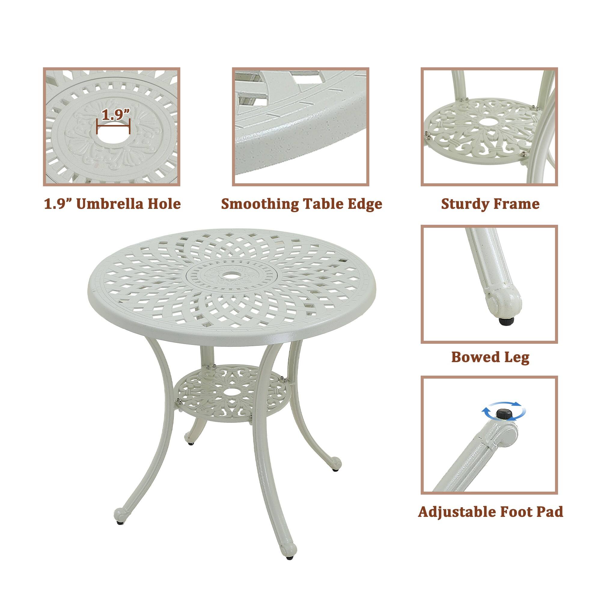 1.9" Umbrella Hole  
Smoothing Table Edge  
Sturdy Frame  
Bowed Leg  
Adjustable Foot Pad