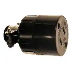 Front. Leviton - Round 15A Connector with Strain Relief, Straight Style - Black.