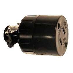 Front. Leviton - Round 15A Connector with Strain Relief, Straight Style - Black.