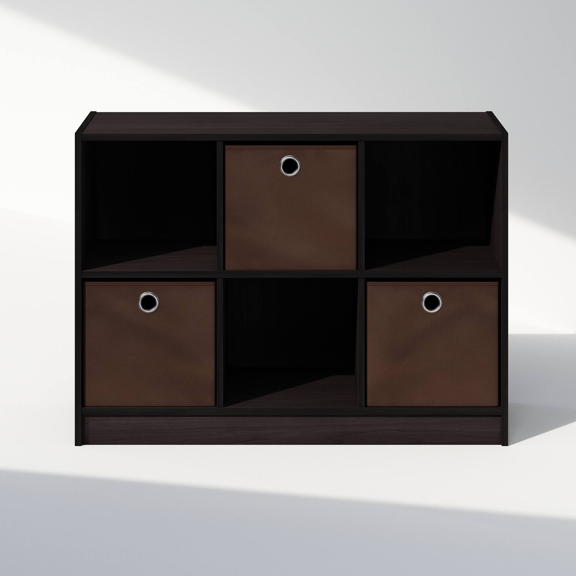 Alt View 2. Furinno - Cubic Multipurpose Clothing & Closet Storage Organizer Shelf with Bin Drawers, 6-Cube - Dark Walnut.