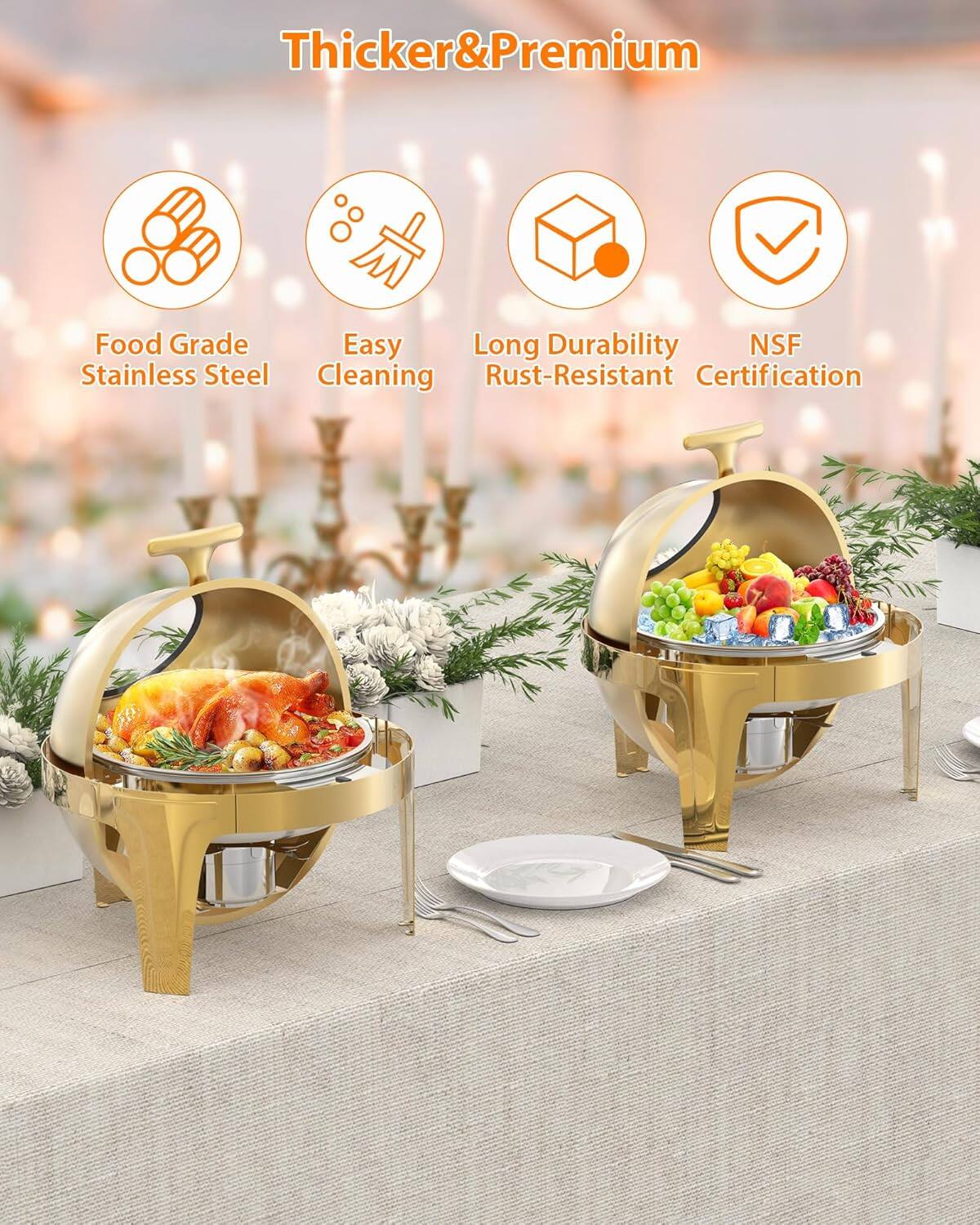 Garvee 9QT Roll Top Chafing Dish Set - Stainless Steel Buffet Server With Full & Half Pans