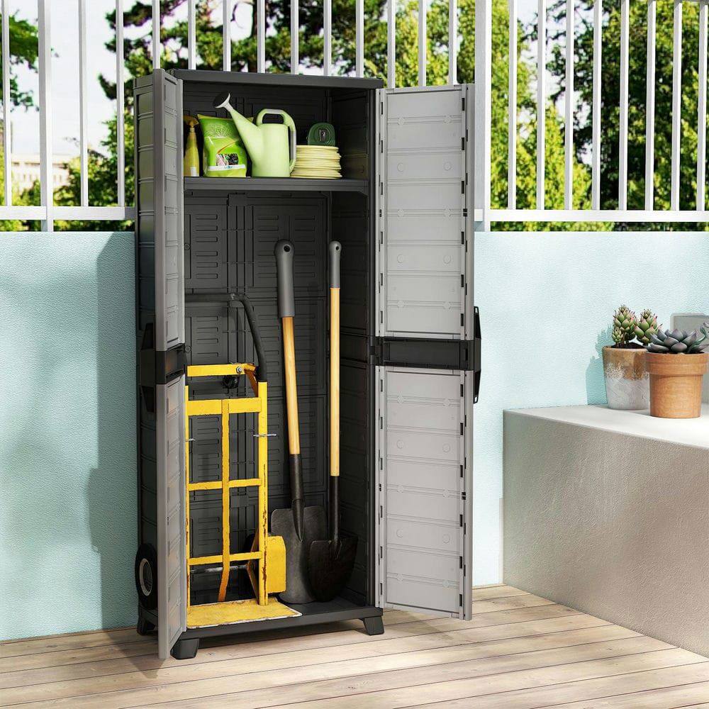 Alt View 4. Kadyn - Lockable Plastic Storage Cabinet with Doors and 3 Interior Shelves - Black.