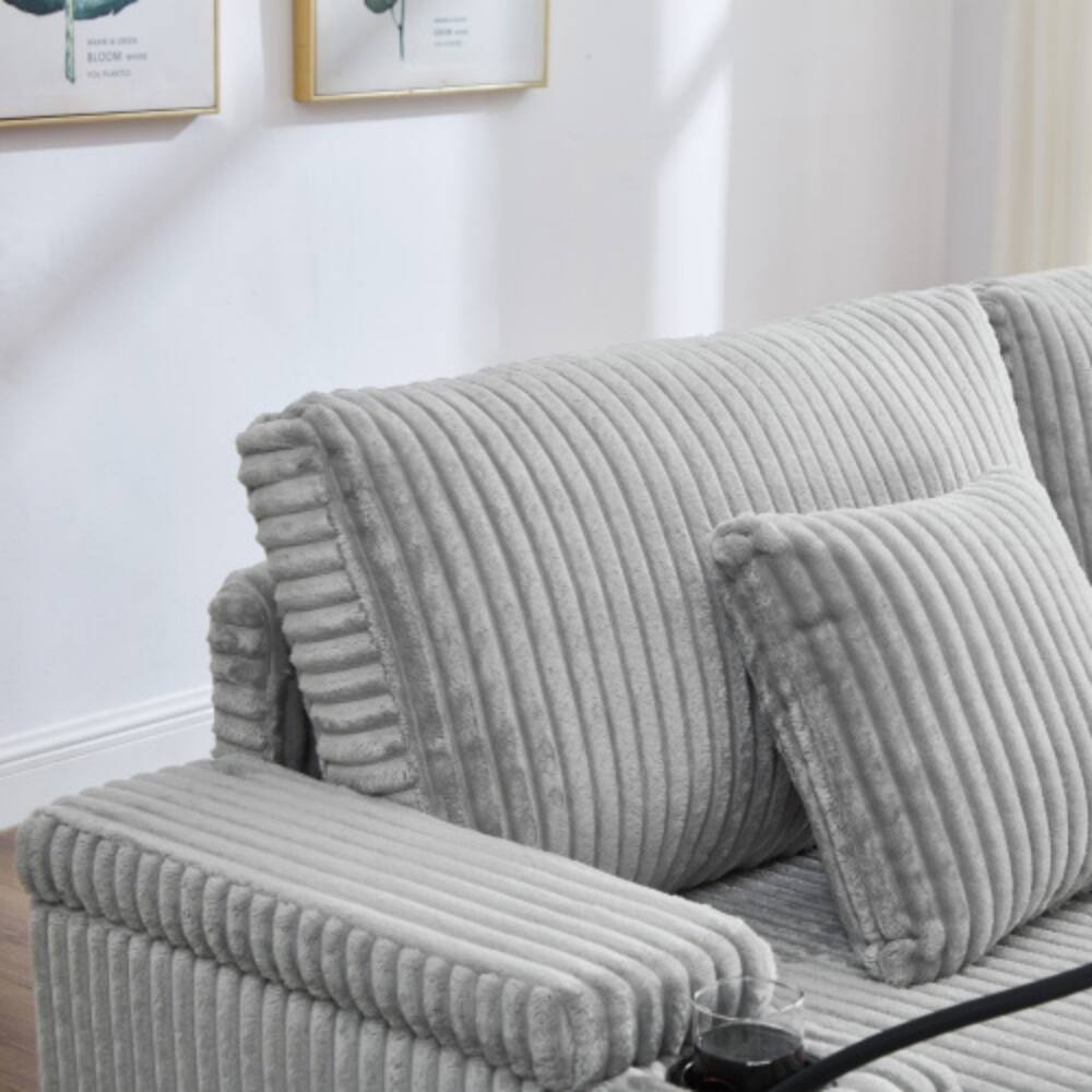 Alt View 1. LUCKY ONE - 75.5" Modern Chaise Lounge Sofa Loveseat w/ Adjustable Backrest Storage Cup Holders - Grey.