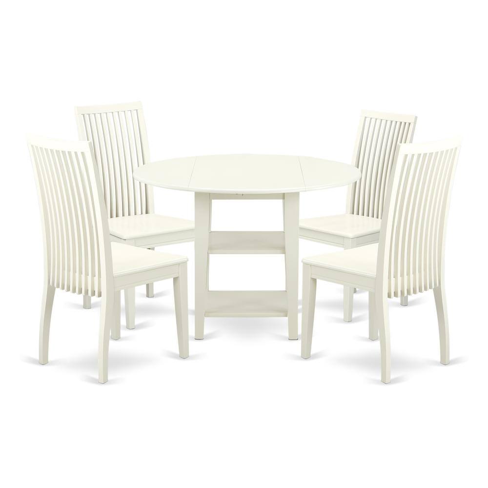 Back. East West Furniture - Dining Room Set Linen White - Brown.