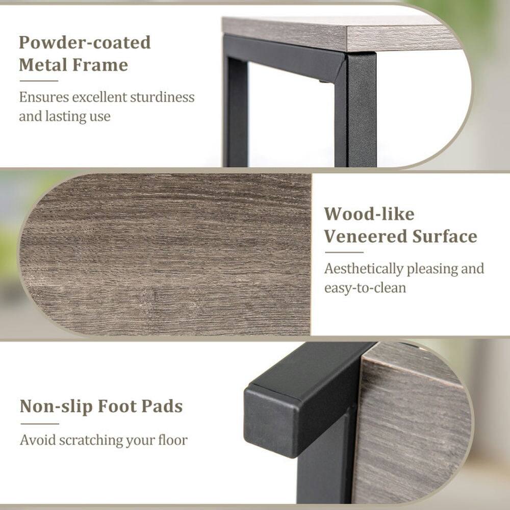 Powder-coated Metal Frame  
Ensures excellent sturdiness and lasting use  

Wood-like Veneered Surface  
Aesthetically pleasing and easy-to-clean  

Non-slip Foot Pads  
Avoid scratching your floor