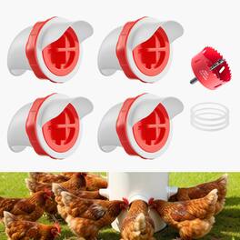 VEVOR - DIY Chicken Feeder, 4 Feed Ports, Rain Proof Poultry Feeder with Cover, No Waste, Automatic Gravity Feed Kit - White + Red