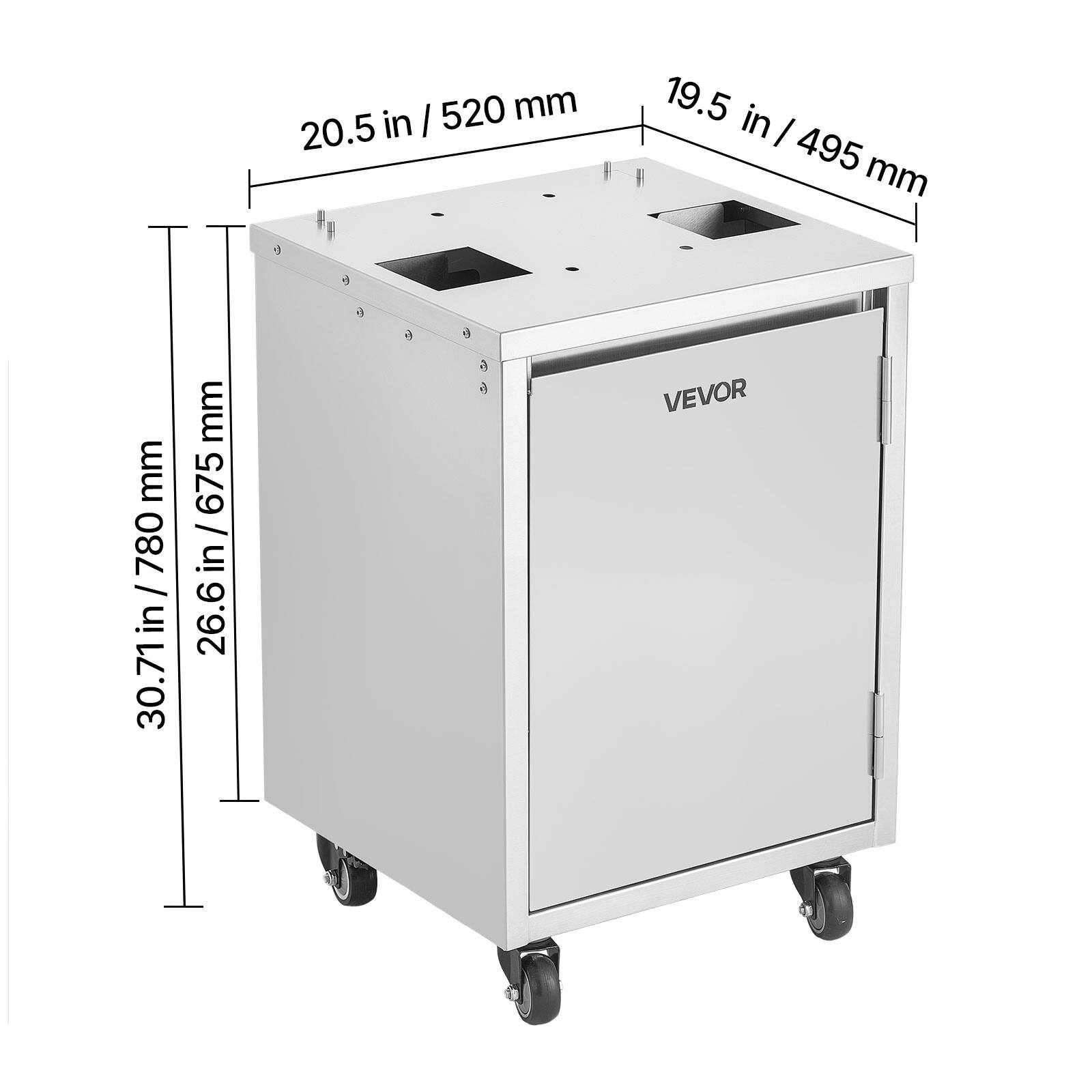I 520 mm 20.5 in 19.5 in I 495 mm mm 780 / 30.71 in / 780 30.71 mm 675 26.6 in / 675 in 26.6 VEVOR

Corrected: 20.5 in / 520 mm 19.5 in / 495 mm 30.71 in / 780 mm 26.6 in / 675 mm VEVOR