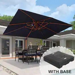 PURPLE LEAF - 10' X 13' Patio Rectangle Outdoor Cantilever Umbrella Windproof Offset Heavy Duty Sun Umbrella with Base for Garden - Navy Blue