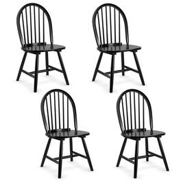 Costway - Set of 4 Vintage Windsor Dining Side Chair Wood Spindleback Kitchen Room - Black
