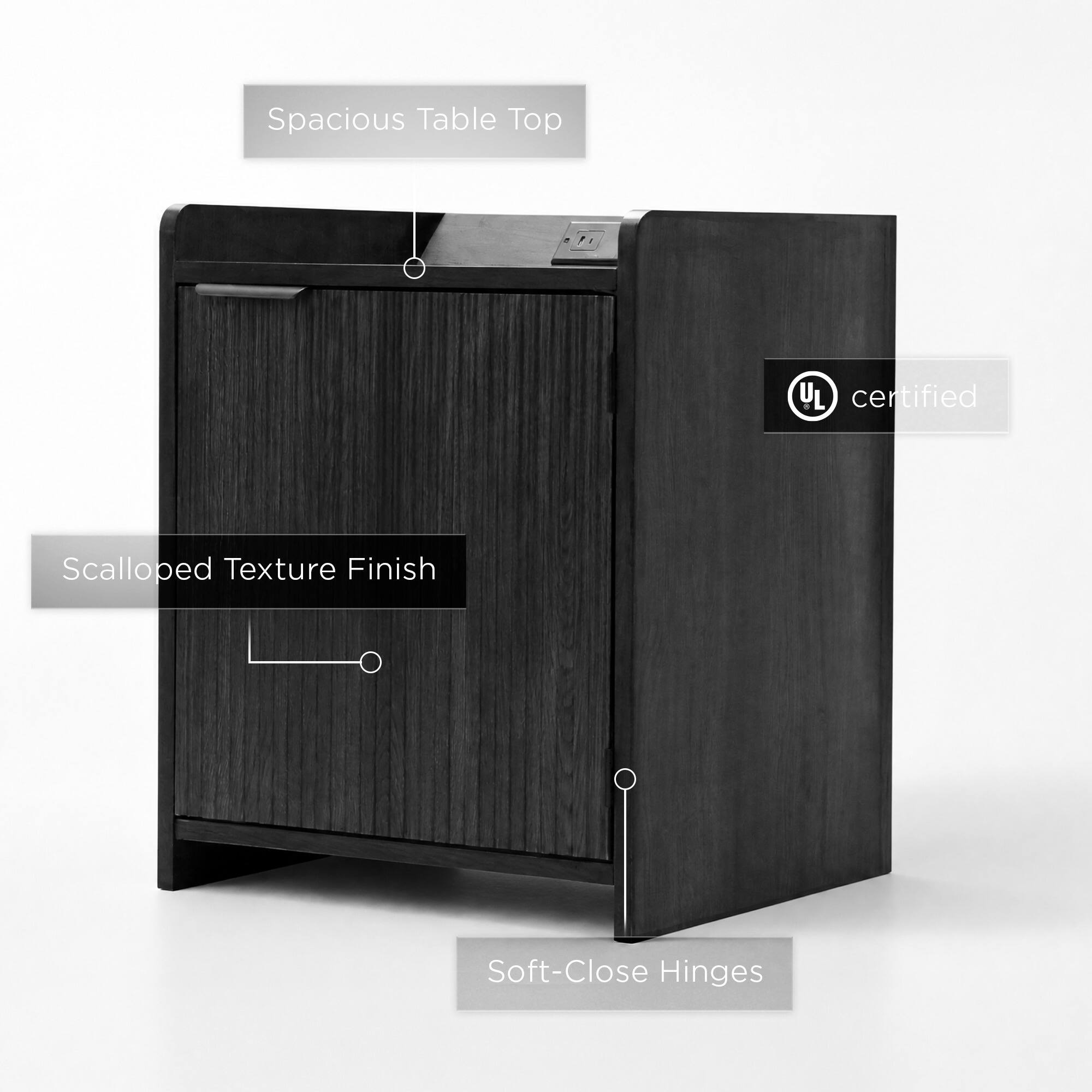 Spacious Table Top

certified

Scalloped Texture Finish

Soft-Close Hinges