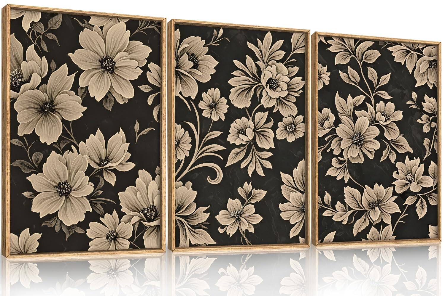 Front. Fabibe - 16"x24"x3 Vintage Floral Wall Art The decorative paintings feature a nature design - Vintage Dark Floral Canvas Wall Art 24"L x 16"W.