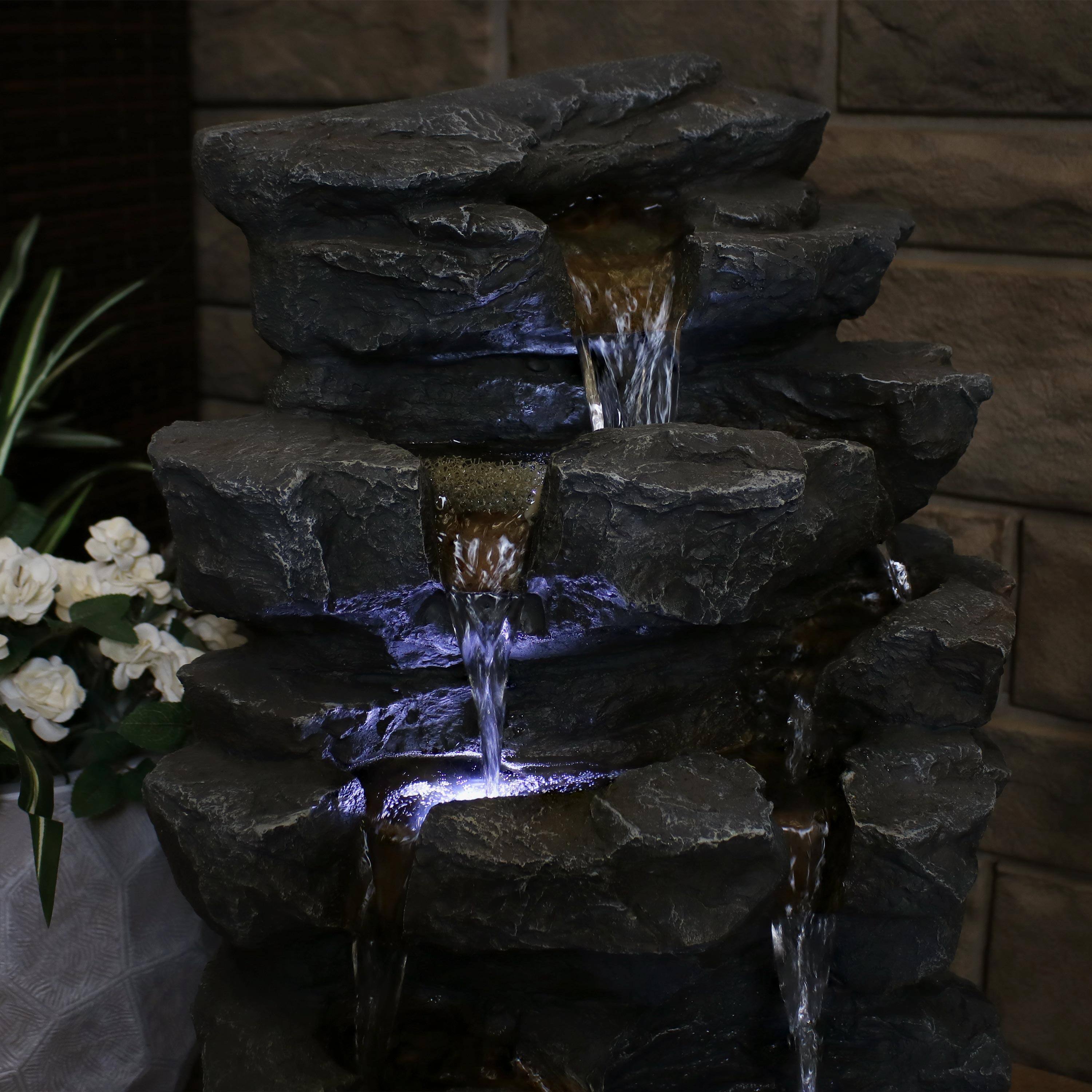 Alt View 5. Sunnydaze - Polyresin Grotto Falls Water Fountain with LED Lights - 24 in - Grey.