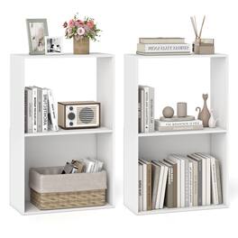 Costway - 2 PCS 3-Tier Bookshelf, Bookcase with Open Storage Compartment, Anti-Toppling Kit - White