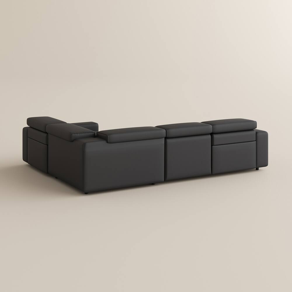 Alt View 10. POVISON - 111.02"Power Corner Sofa L-shaped Electric Reclining Couch, 2 Extendable Recliners, USB Charging, Khaki - Black Sustainable Leather.