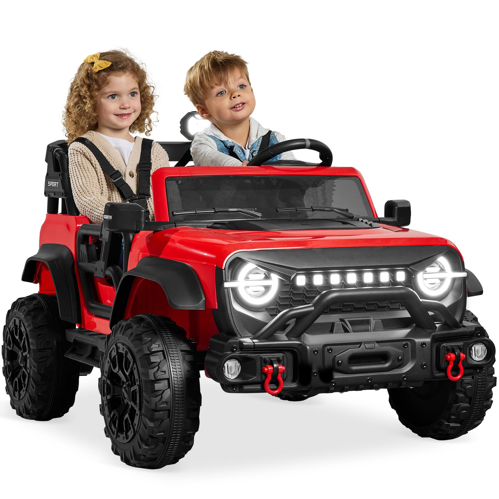Best Choice Products - Kids 24V 2-Seater Electric Ride-On Car Truck w/ Parent Control, Bluetooth, LED Lights - Red