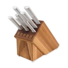 Rada - Essential Oak 8 Piece Knife Block Set, Handles - Silver