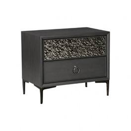 Manhattan Lane - Kaira Nightstand, 2 USB Ports, Textured Metal Accents - Espresso Brown, Silver, Black