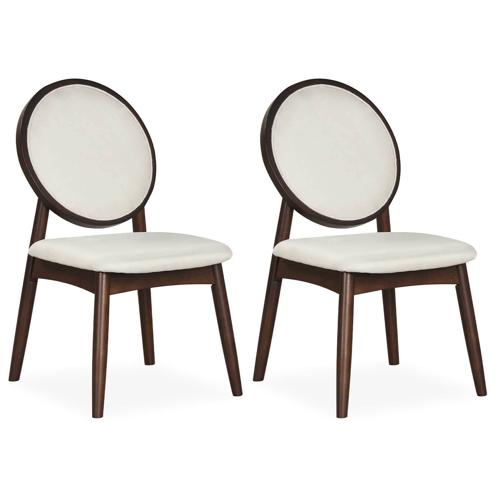 Front. Costway - Costway Dining Chairs Set of 2, Upholstered Linen Fabric Side Chairs with Round Backrest - Beige.