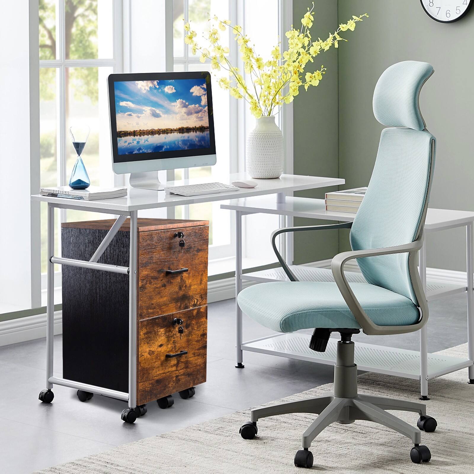 Alt View 7. Winado - 2-Drawer Small Rolling File Cabinet with Lock fits Letter/Legal/A4 Size Office - Rustic Brown & Black.