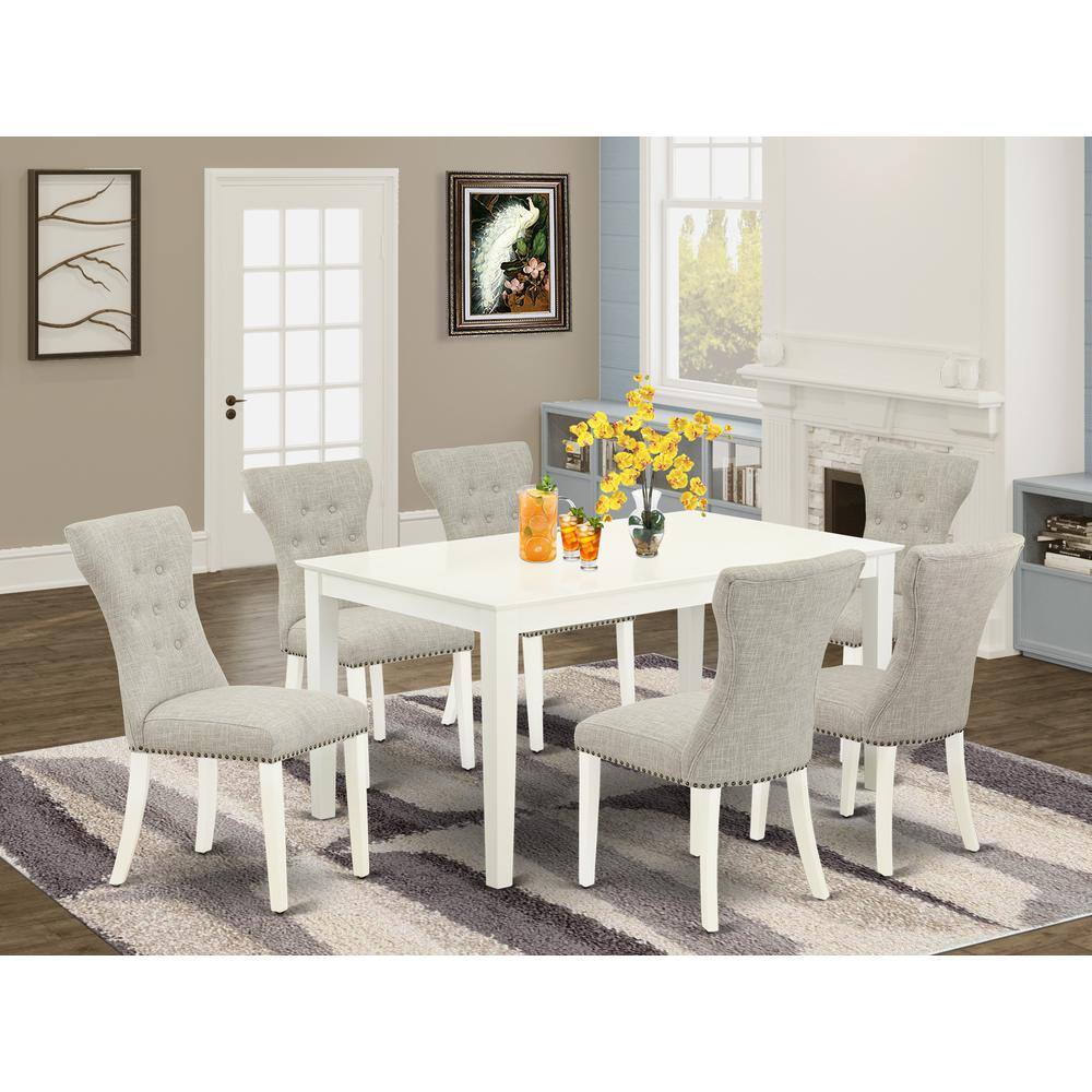 Left. East West Furniture - Dining Room Set Linen White - Brown.