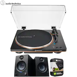 Audio-Technica - Fully Automatic Belt-Drive Turntable Bronze with Speaker Bundle