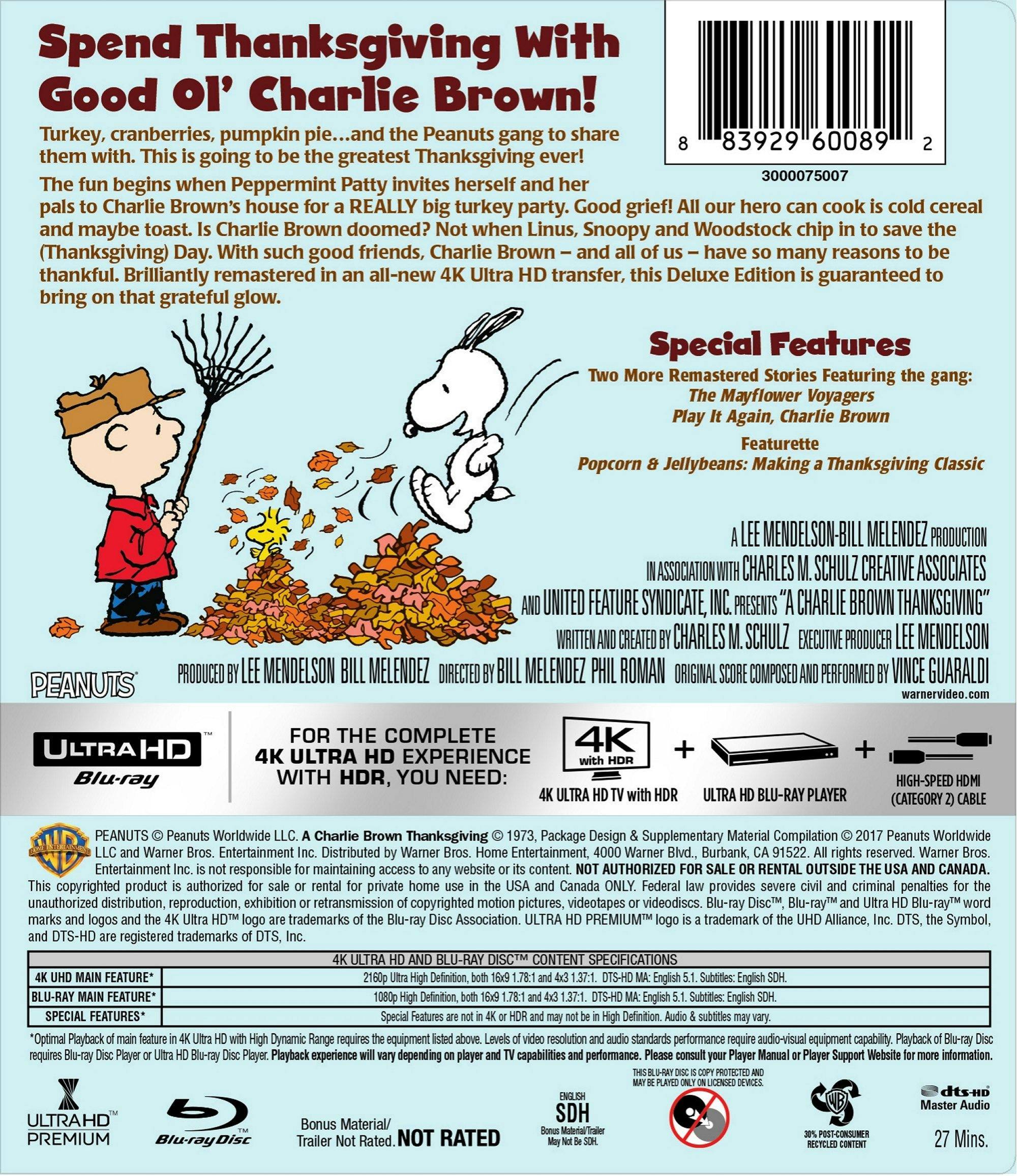 Back. Charlie Brown: A Charlie Brown Thanksgiving (4K Ultra HD) [UHD].