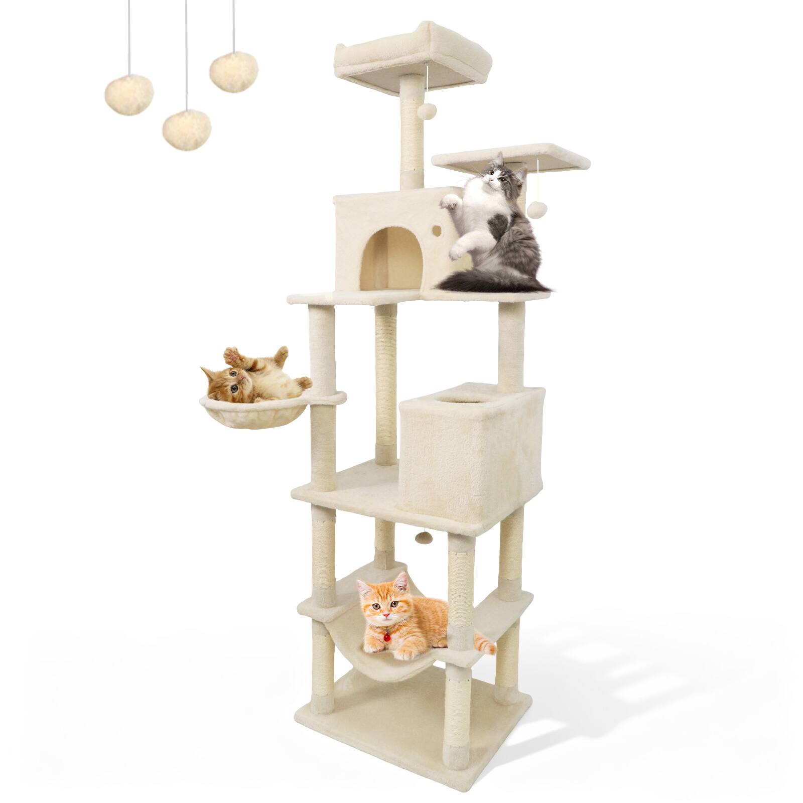 Gymax - 80'' Tall Cat Tree w/2 Condos Sisal Scratching Posts Plush Perch Hammock Basket Beige price history on PriceWatchPro