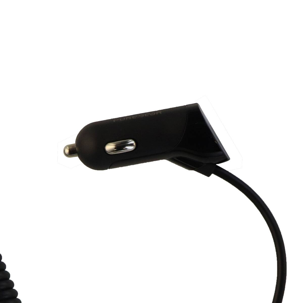 Angle. PureGear - 4Ft Coiled 12W/2.4A Vehicle Car Charger for Micro-USB Devices - BLACK.