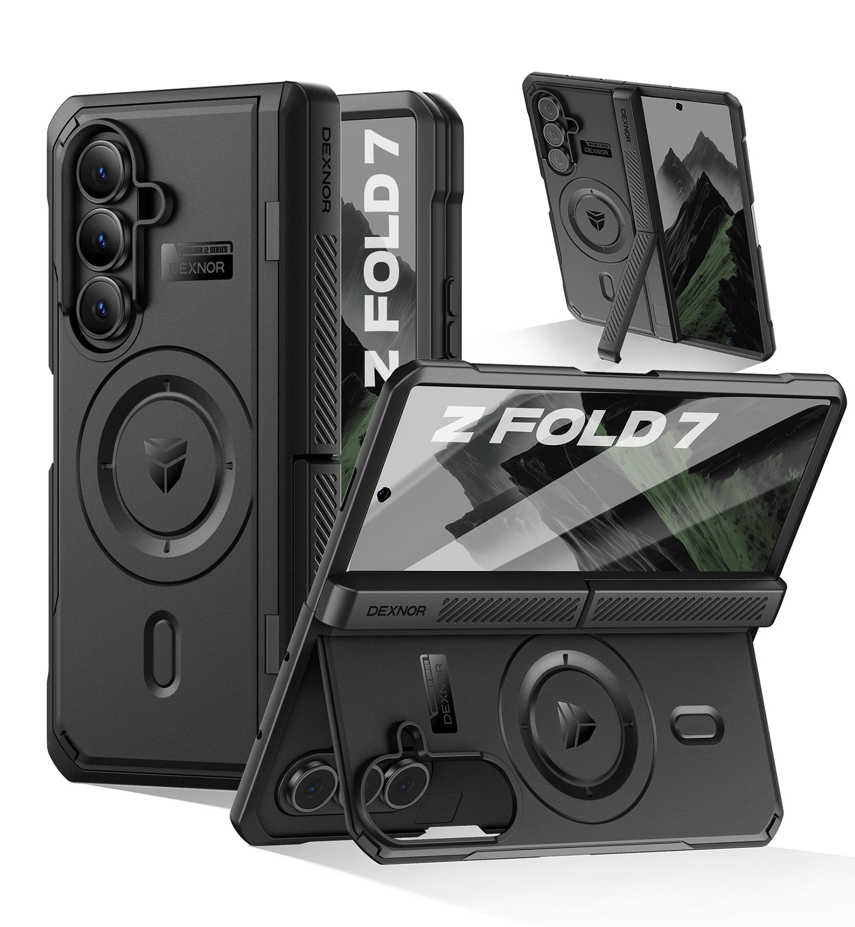 Dexnor - Magnetic for Samsung Galaxy Z Fold 7 CaseCompatible with MagSafe Full-Body Rugged Protective Cover Bumper Cases 6.5" - Black