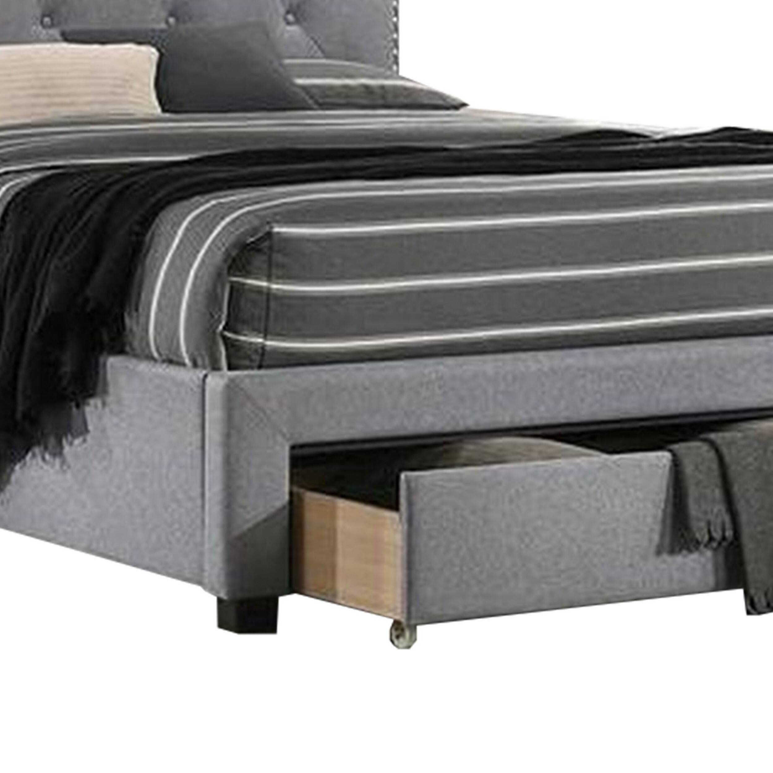 Alt View 3. Manhattan Lane - Nue Twin Upholstered Bed with Curved Tufted Headboard, Nailhead Trim - Gray.