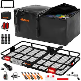 Mockins - 72 in. x 36 in. x 6 in. Tow Hitch Cargo Carrier Set w/ 50 Cu Ft. Carrier Bag, Rear Lights, License Plate Holder & More