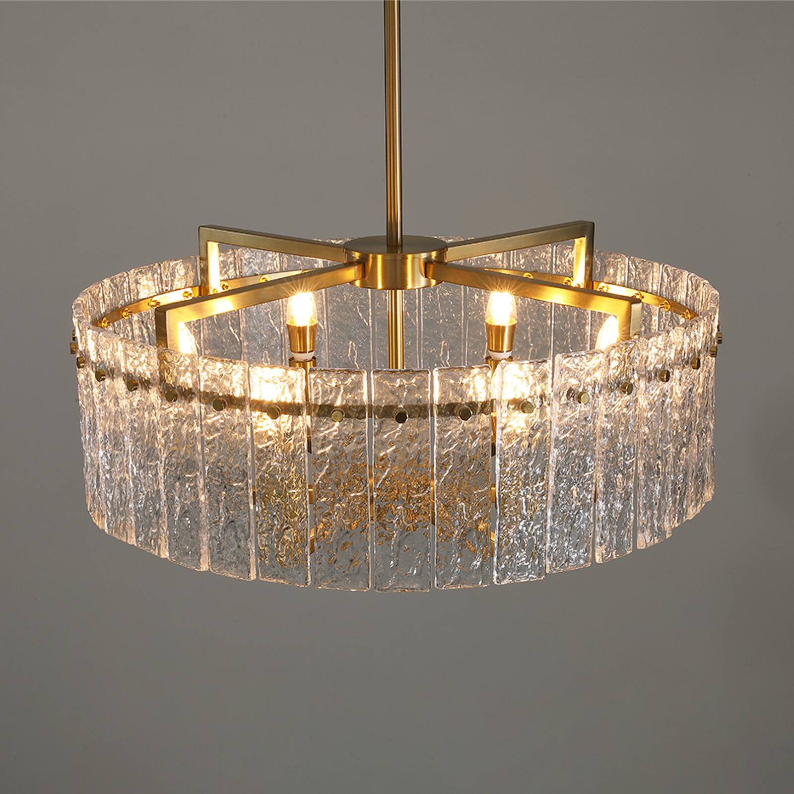 Alt View 4. Siljoy - 26 Inch Luxury 6-Light Cracked Glass Crystal Chandelier Height Adjustable Suitable for Dining Room Kitchen and Foyer - Gold.
